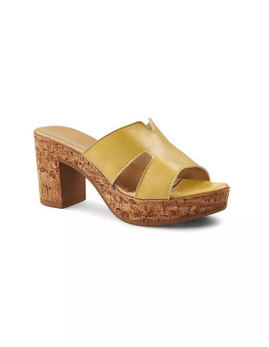 Kaleidoscope Yellow Italian Leather Cork Heel Mules