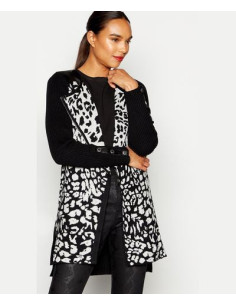 STAR By Julien Macdonald Black Knitted Longline Animal Pattern Biker Cardigan 2