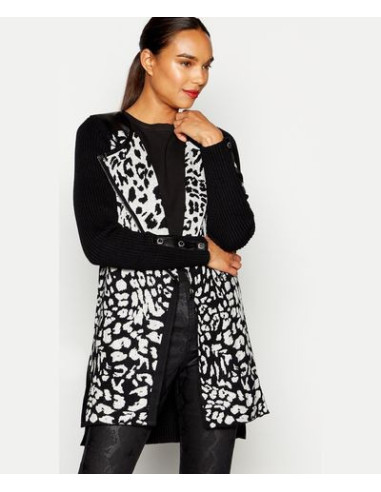 STAR By Julien Macdonald Black Knitted Longline Animal Pattern Biker Cardigan