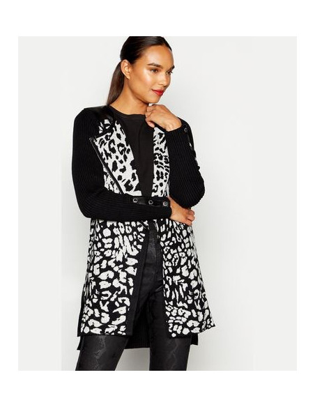 STAR By Julien Macdonald Black Knitted Longline Animal Pattern Biker Cardigan