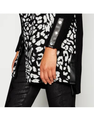 STAR By Julien Macdonald Black Knitted Longline Animal Pattern Biker Cardigan