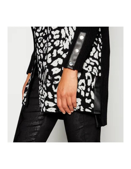 STAR By Julien Macdonald Black Knitted Longline Animal Pattern Biker Cardigan