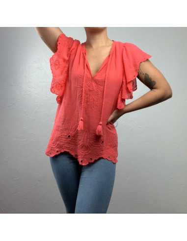 Jessica Simpson Coral Broderie Anglaise Top