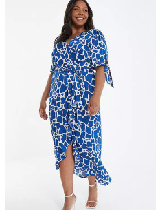 Quiz Curve Blue Print Wrap Front Short Sleeve Plus Size Midi Dress 2