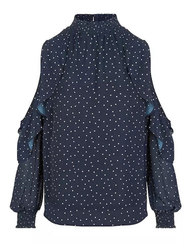 Together Navy Polka Cold Shoulder Plus Size Blouse