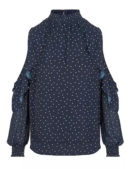 Together Navy Polka Cold Shoulder Plus Size Blouse