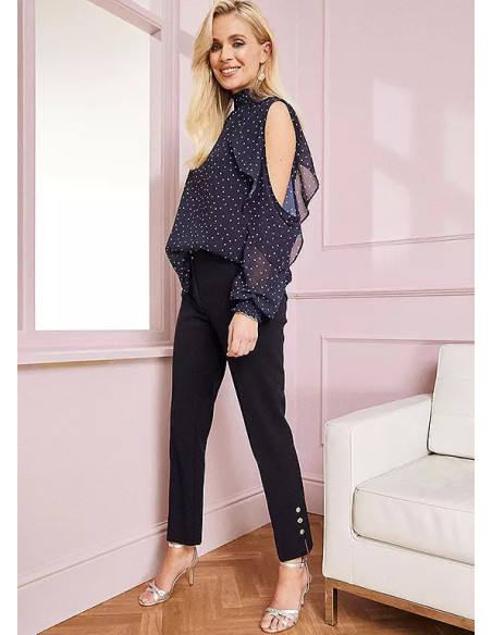Together Navy Polka Cold Shoulder Plus Size Blouse