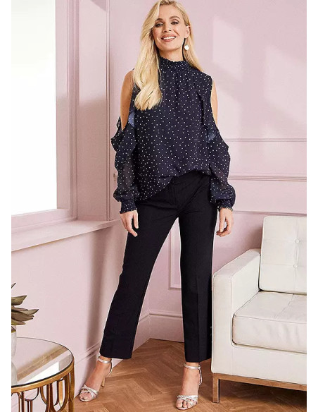 Together Navy Polka Cold Shoulder Plus Size Blouse