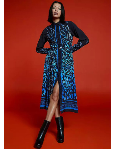 Freemans Navy Border Print Midi Shirt Dress