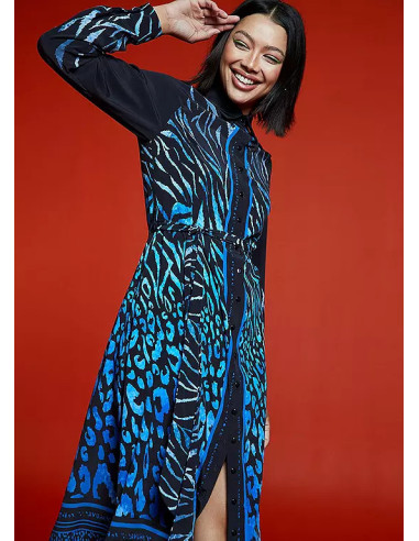 Freemans Navy Border Print Midi Shirt Dress