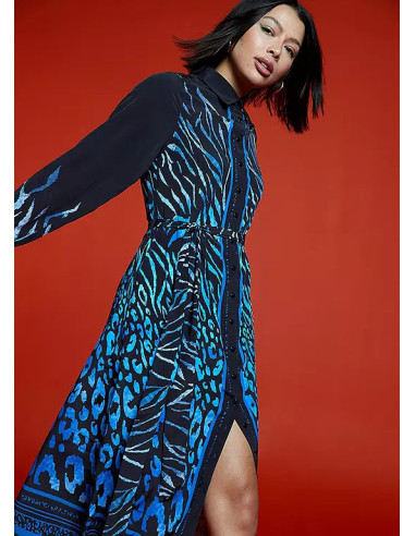 Freemans Navy Border Print Midi Shirt Dress