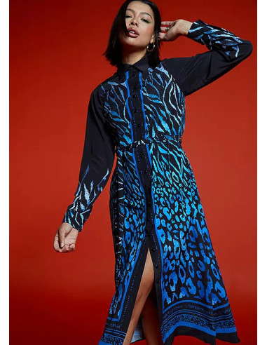 Freemans Navy Border Print Midi Shirt Dress