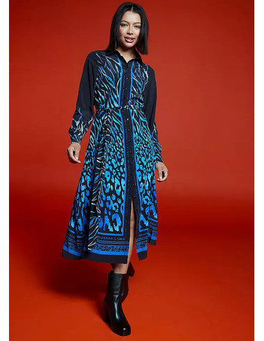 Freemans Navy Border Print Midi Shirt Dress
