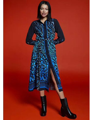 Freemans Navy Border Print Midi Shirt Dress