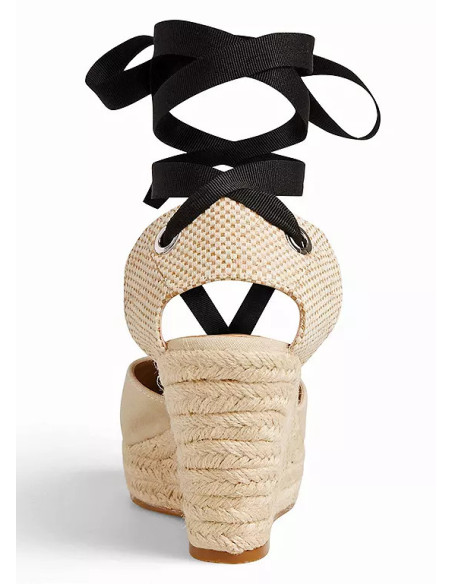Freemans Cream and Black Lace Detail Espadrille Wedges