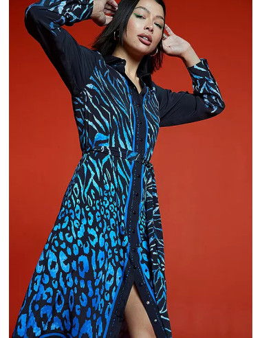 Freemans Navy Border Print Midi Shirt Dress