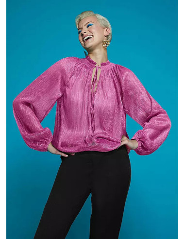 Freemans Pink Plisse Tie Neck Blouse