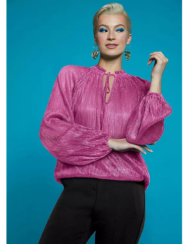 Freemans Pink Plisse Tie Neck Blouse