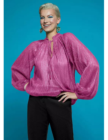 Freemans Pink Plisse Tie Neck Blouse