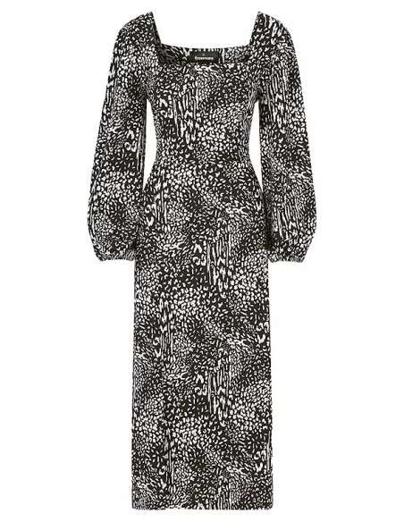 Freemans Mono Print Square Neck Jersey Midi Dress