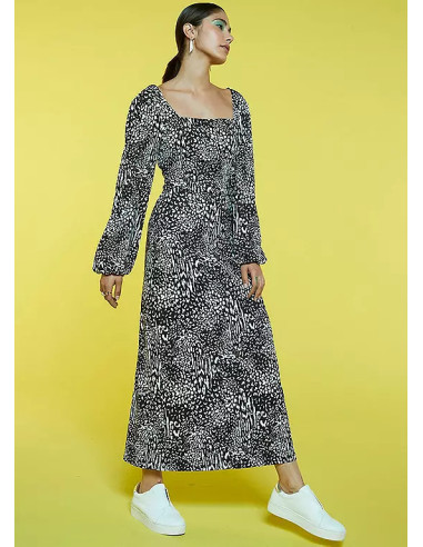 Freemans Mono Print Square Neck Jersey Midi Dress