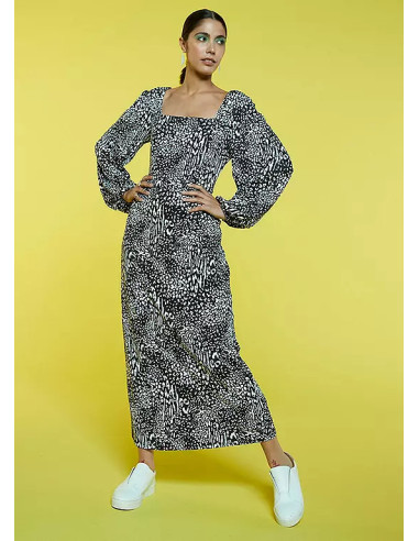Freemans Mono Print Square Neck Jersey Midi Dress