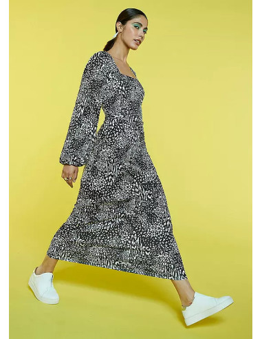 Freemans Mono Print Square Neck Jersey Midi Dress