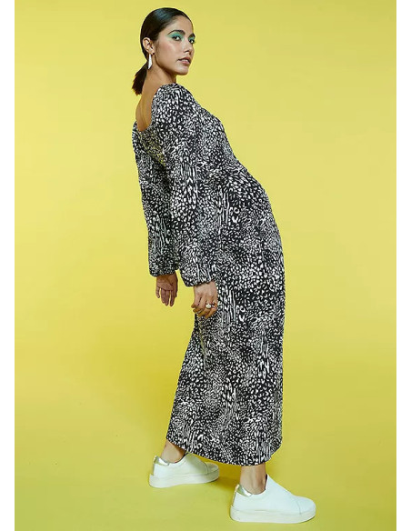 Freemans Mono Print Square Neck Jersey Midi Dress
