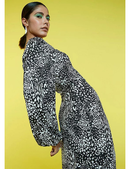 Freemans Mono Print Square Neck Jersey Midi Dress