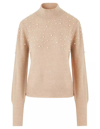 Freemans Beige Pearl Detail Puff Sleeve Jumper