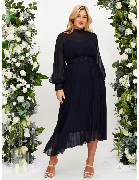 Style Cheat Angelina High Neck Pleated Dress