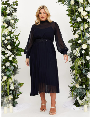 Style Cheat Angelina High Neck Pleated Dress