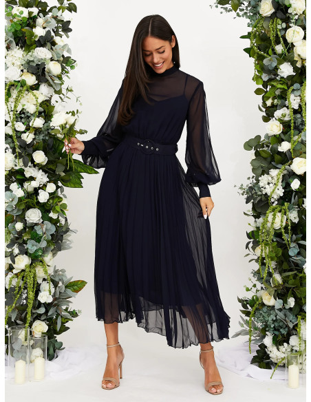 Style Cheat Angelina High Neck Pleated Dress