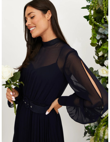 Style Cheat Angelina High Neck Pleated Dress