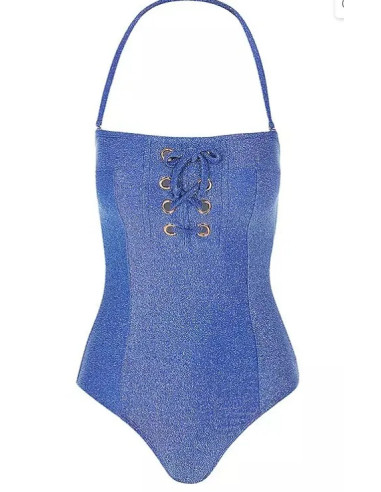 STAR by Julien Macdonald Blue Glitter Eyelet Bandeau Swimsuit