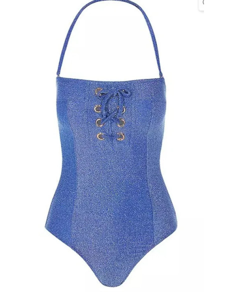 STAR by Julien Macdonald Blue Glitter Eyelet Bandeau Swimsuit