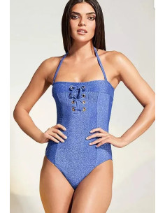 STAR by Julien Macdonald Blue Glitter Eyelet Bandeau Swimsuit 2
