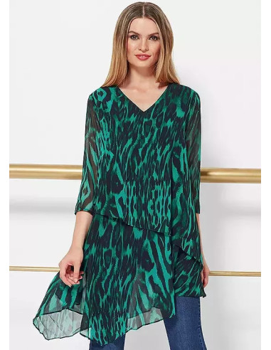 STAR by Julien Macdonald Green Black Animal Print Chiffon Tunic