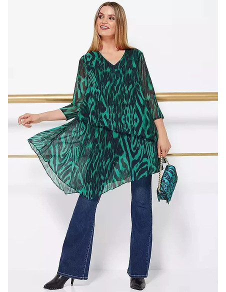 STAR by Julien Macdonald Green Black Animal Print Chiffon Tunic