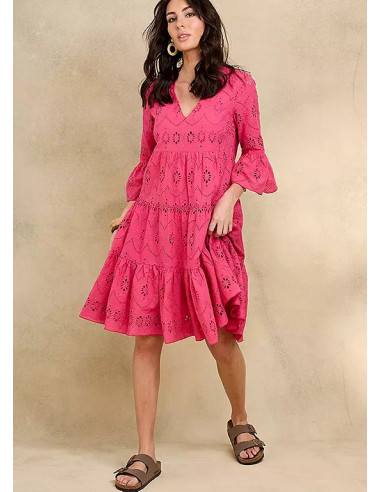 Together Hot Pink Broderie Dress