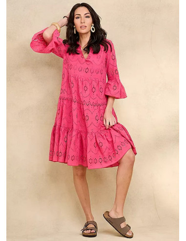 Together Hot Pink Broderie Dress