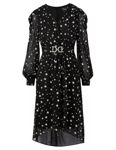 STAR by Julien Macdonald Black Star Print Chiffon Midi Dress