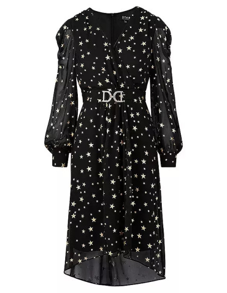 STAR by Julien Macdonald Black Star Print Chiffon Midi Dress