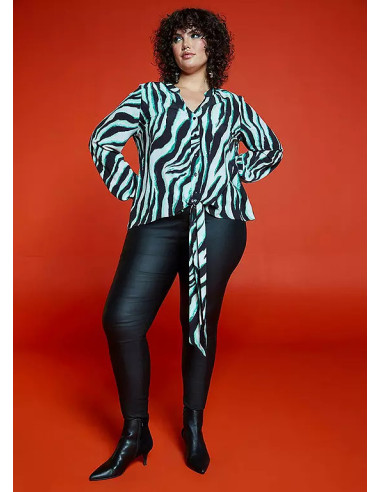 Freemans Green Zebra Print Tie Front Blouse