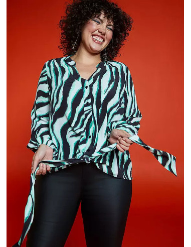 Freemans Green Zebra Print Tie Front Blouse