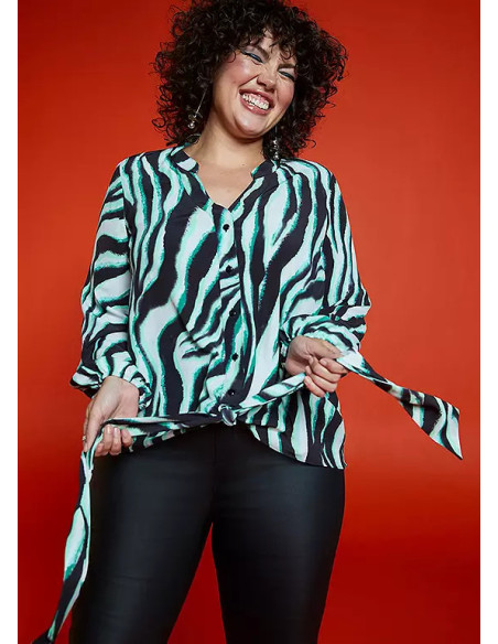 Freemans Green Zebra Print Tie Front Blouse