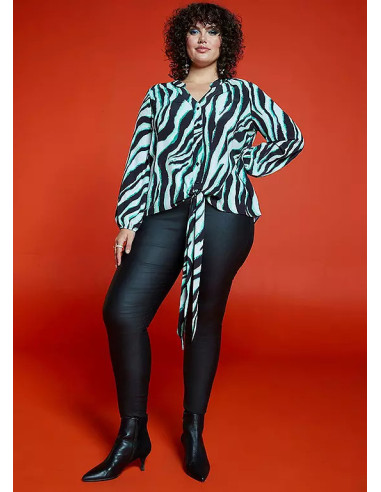 Freemans Green Zebra Print Tie Front Blouse