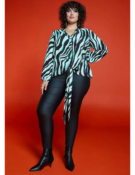 Freemans Green Zebra Print Tie Front Blouse