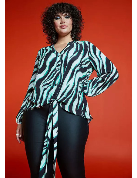 Freemans Green Zebra Print Tie Front Blouse