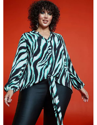Freemans Green Zebra Print Tie Front Blouse